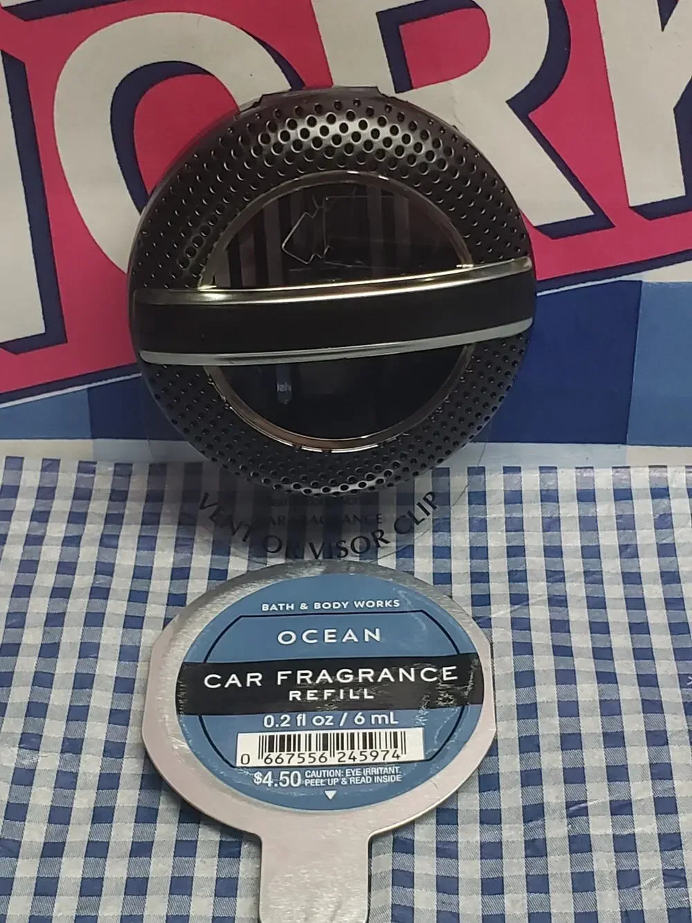 BBW Black Textured Soft Touch Visor & Vent Clip w. Ocean Car Fragrance Refill